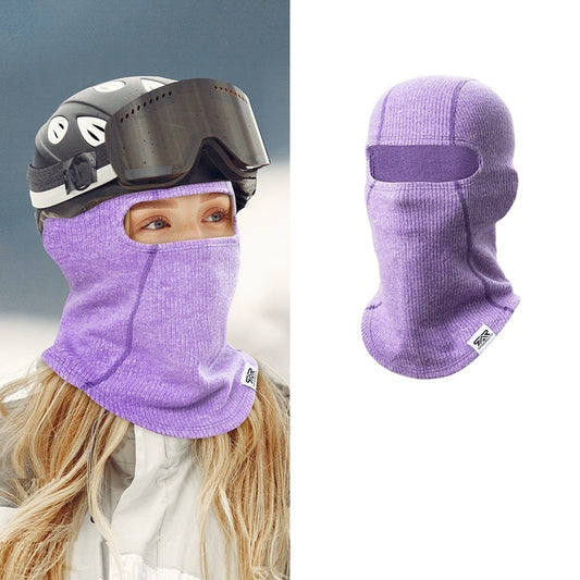 Morning glory red balaclava made from polar fleece windproof fabric, covering the head, neck, and lower face.