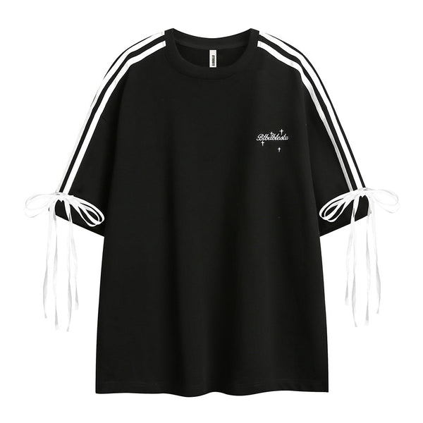 Camiseta de Hombre a Rayas con Cordones y Manga Corta