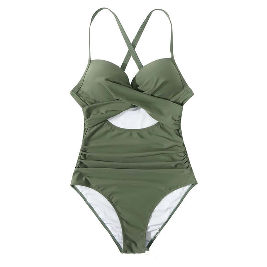 Traje de Baño de Talla Grande para Mujer con Hombros Descubiertos y Estampado Multicolor - Image 4