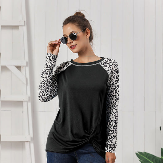 Blusa Leopardo con Mangas Largas y Dobladillo Anudado - Image 12