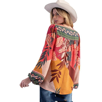 Blusa Suelta de Cuello en V y Manga Larga - Image 3