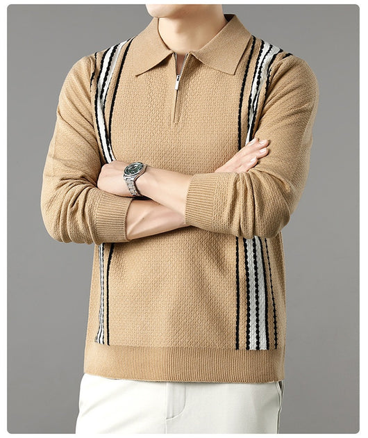 Suéter de Punto Colorblock con Cuello y Cierre Medio Cremallera para Hombre - Image 17