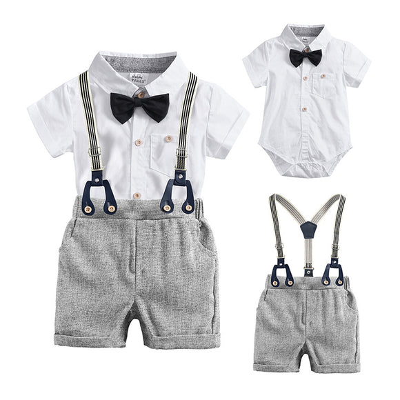Conjunto de 3 Piezas: Enterizo, Babero y Corbatín para Bebé
