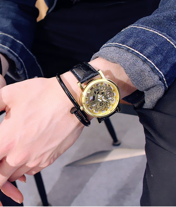 Reloj de Lujo para Hombre con Correa de Cuero Hueca en Acero Inoxidable