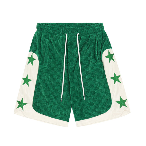 Shorts Casuales para Hombre con Bordado de Estrella y Costuras en Contraste