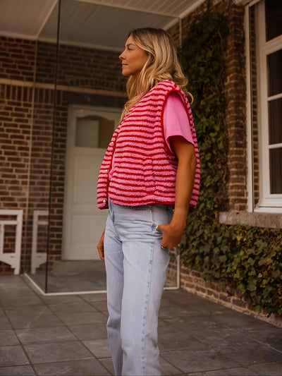 Chaleco Cardigan a Rayas con Botones - Image 8