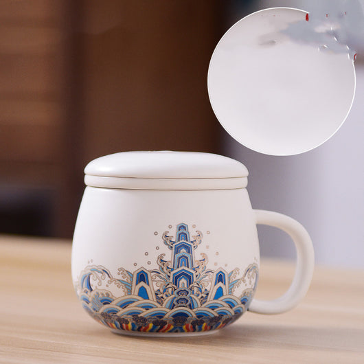 Taza de Té Cerámica Ciudad Prohibida con Tapa - Separador de Infusiones - Image 34