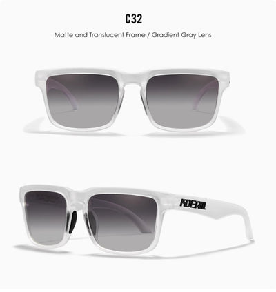 Men's and women's dazzling blue and black striped polarized sunglasses with gray lenses and a black case. - Image 32