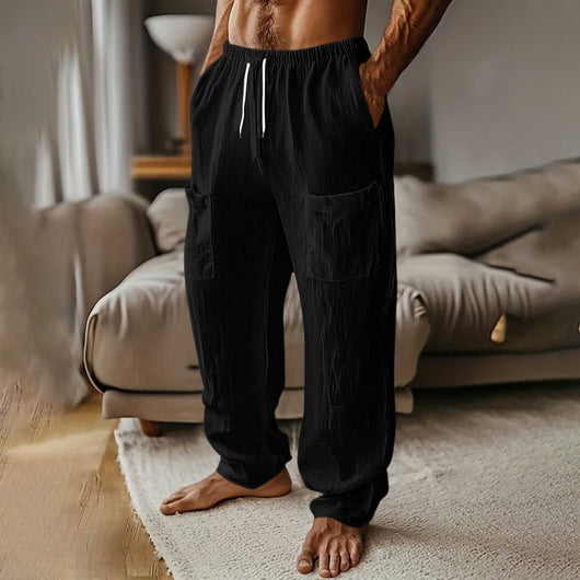 Pantalones Casuales de Algodón y Lino con Cintura Elástica y Bolsillos Múltiples - Image 12
