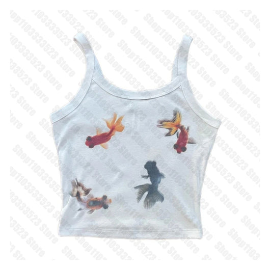 Chaleco Estampado Peces Dorados Cuello Cuadrado Ajustado Sexy - Image 9