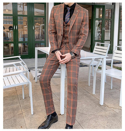 Traje Slim Fit 3 Piezas Fusión Coreana y Británica para Hombre - Image 18