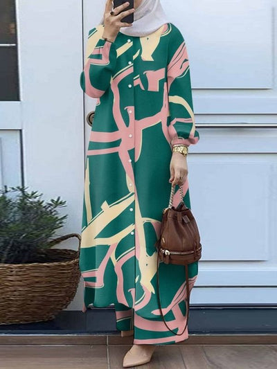 Traje Musulmán Dos Piezas Retro - Camisa Larga y Pantalón Ancho Primavera Otoño - Image 2