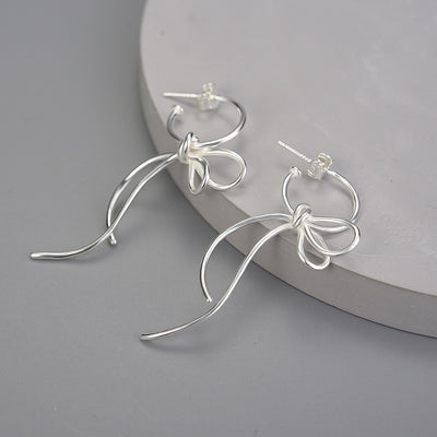 Aretes de Plata S925 Diseño Minimalista Moño para Mujer - Image 2