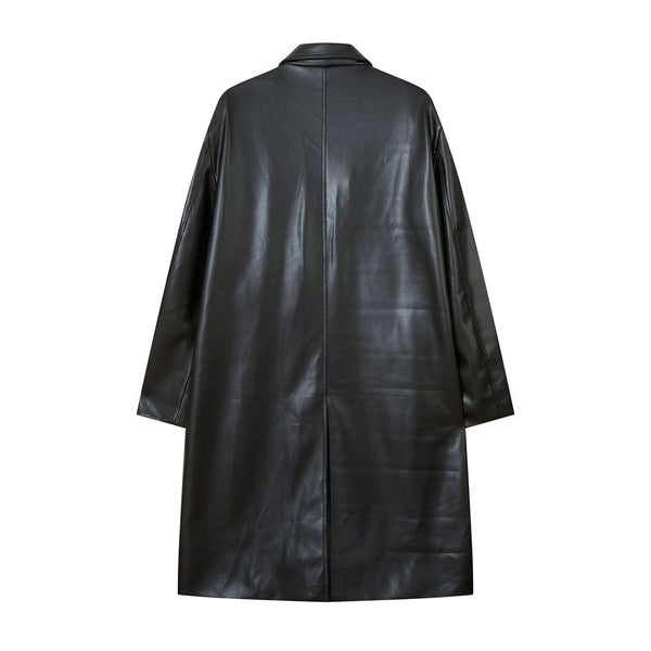 Abrigo de Cuero PU Estilo Americano con Cinturón para Hombre - Otoño e Invierno