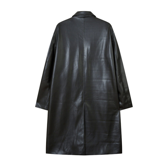 Abrigo de Cuero PU Estilo Americano con Cinturón para Hombre - Otoño e Invierno