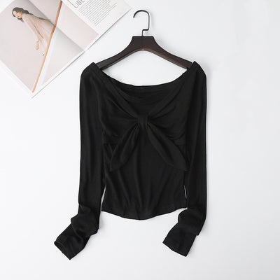 Blusa Tejida con Moño Asimétrica Sexy Hombro Descubierto - Image 12