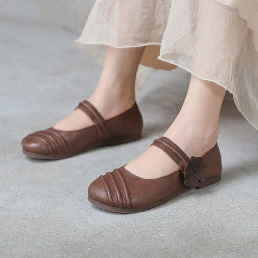Zapatos de Cuero Casuales Retro Literarios con Boca Baja para Mujer - Image 4