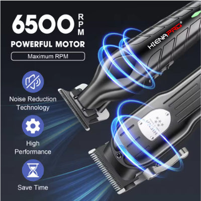 Professional hair clipper set featuring a larger black clipper with an LCD display and a smaller black trimmer, with dimensions. - Image 8
