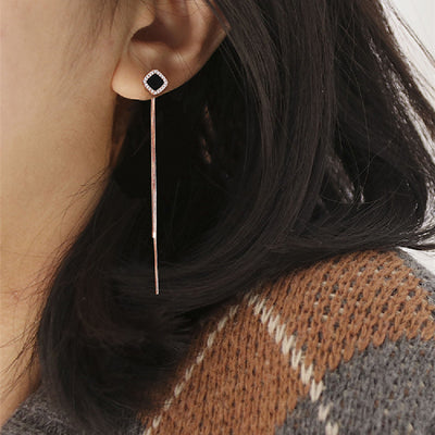 Aretes Largos de Plata Esterlina Negra - Image 2