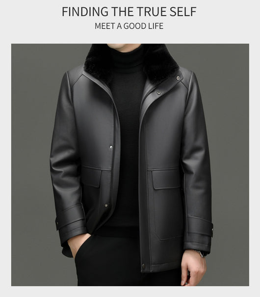 Chaqueta de Cuero para Hombre con Forro de Cashmira y Visón Desmontable - Image 8
