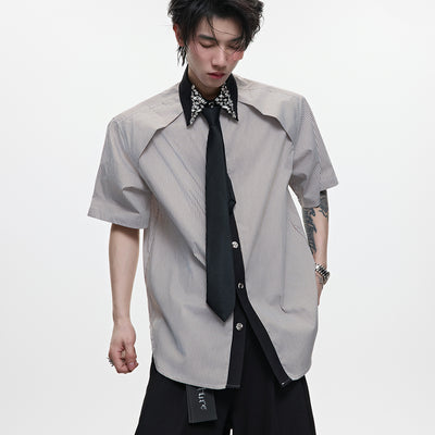 Camisa Casual Hombre Patchwork Diamante Rayas Bicolor - Image 5