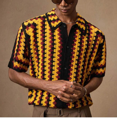 Camisa Retro de Punto Crochet a Rayas para Hombre - Image 11