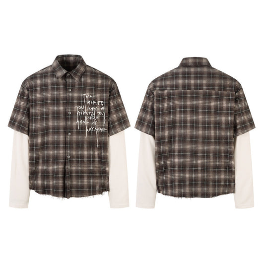 Camisa Hombre Otoño Manga Larga Tie-Dye Cuadros Estilo Retro Americano - Image 3