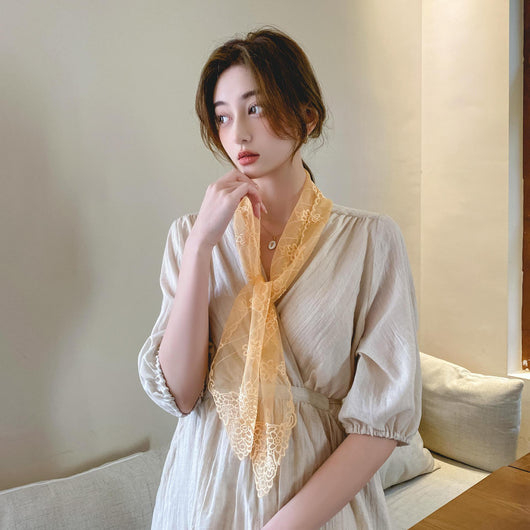 Pañuelo de Seda Bordado con Encaje - Cinta para Cabello Elegante - Image 35