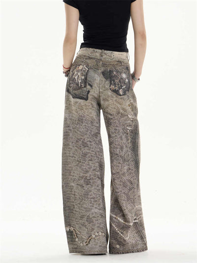 Pantalones Vaqueros Retro Desgastados Corte Recto Pierna Ancha - Image 5