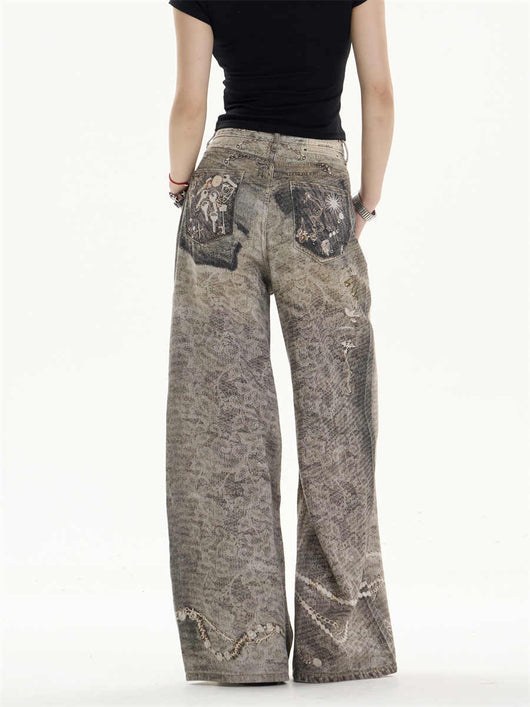 Pantalones Vaqueros Retro Desgastados Corte Recto Pierna Ancha - Image 5