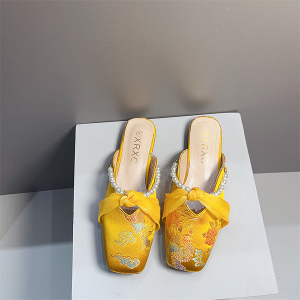 Pantufla Bordada de Punta Cuadrada y Corte Bajo para Mujer - Image 5