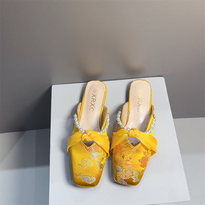 Pantufla Bordada de Punta Cuadrada y Corte Bajo para Mujer - Image 5