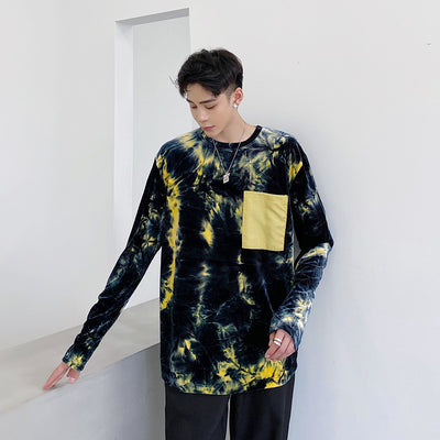 Playera Manga Larga Tie-dye Dorado en Terciopelo para Hombre - Image 5