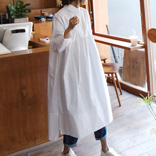 Vestido Camisero Holgado Talla Grande Manga Larga para Mujer