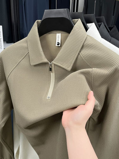 Polo Manga Larga con Textura Waffle y Cierre Medio - Estilo Americano - Image 36