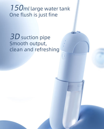 White portable electric dental water flosser with a clear nozzle and retractable water tank for oral hygiene. - Image 6
