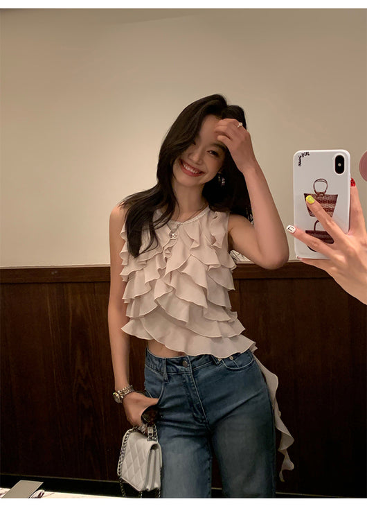 Blusa Sin Mangas con Volantes Irregulares para Mujer - Image 22