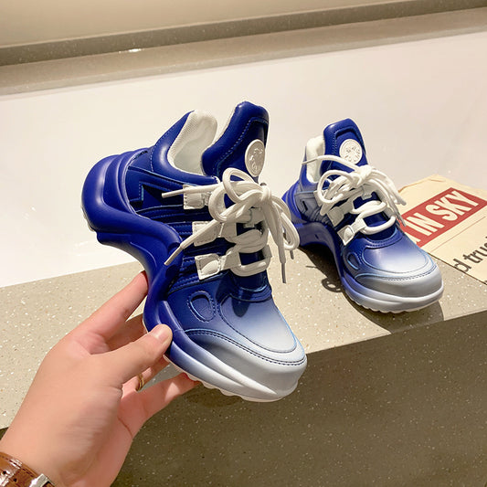 Zapatillas Deportivas con Plataforma Elevadora, Suela Gruesa Transpirable y Diseño Bicolor con Moño