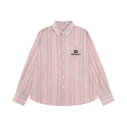 Camisa Holgada a Rayas Contraste para Hombre Otoño - Image 18