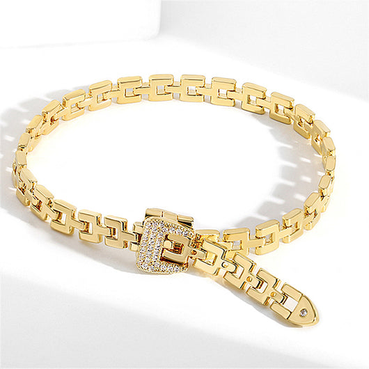 Pulsera Cadena con Hebilla Chapada en Oro y Circonitas Incrustadas - Image 4