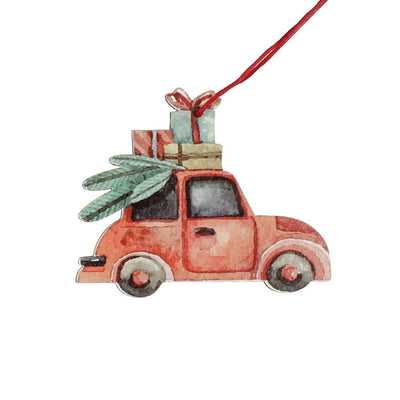 Set de 3 Adornos Navideños Vintage con Camión y Árbol en Madera - Image 2