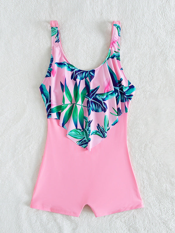 Traje de Baño Deportivo Estampado Tropical con Bloques de Color