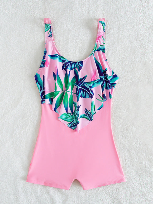 Traje de Baño Deportivo Estampado Tropical con Bloques de Color
