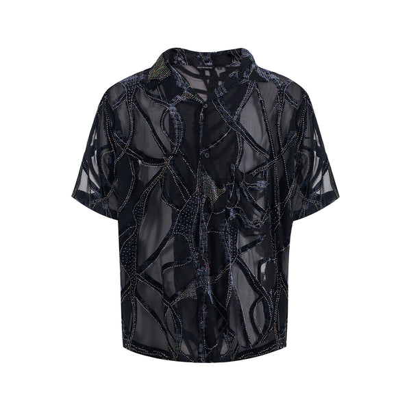 Camisa Manga Corta Translúcida con Patrón de Serpiente para Hombre