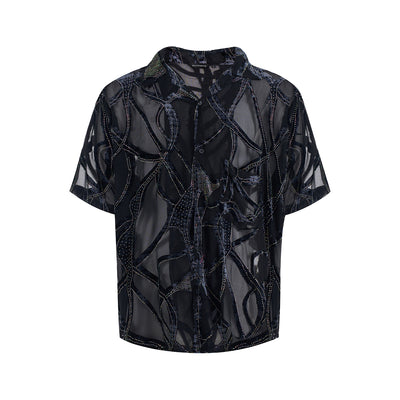 Camisa Manga Corta Translúcida con Patrón de Serpiente para Hombre - Image 2