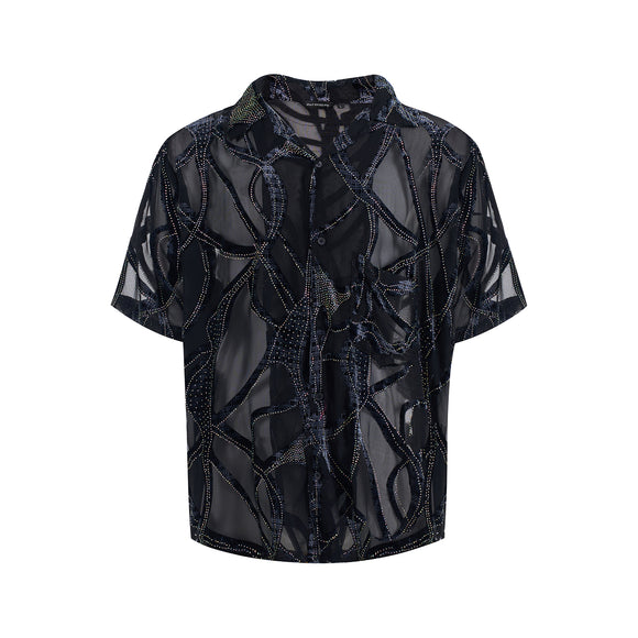 Camisa Manga Corta Translúcida con Patrón de Serpiente para Hombre