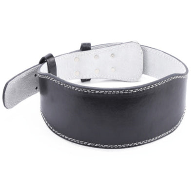 Black PU weightlifting belt with white stitching and a light gray interior, designed for deadlifts and squats. - Image 10