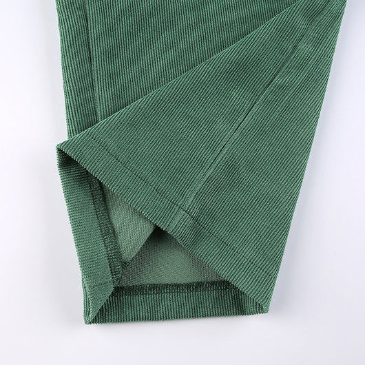 Pantalón Casual de Pana Talle Alto Corte Recto Color Sólido - Image 16