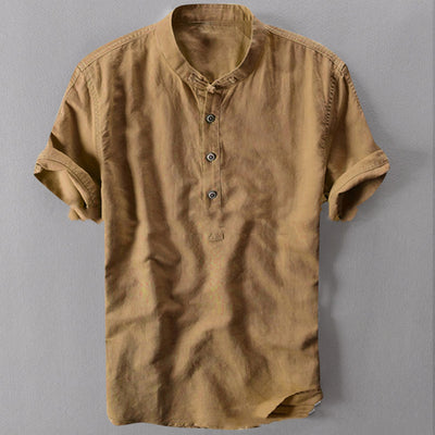 Camisa Holgada de Algodón y Lino para Hombre - Manga Corta Verano - Image 8