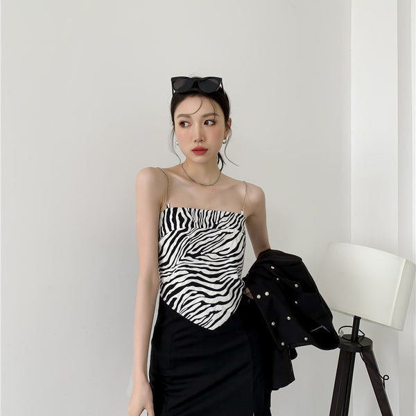 Camiseta Interior y Exterior Sin Mangas con Cadena de Patrón Zebra para Mujer